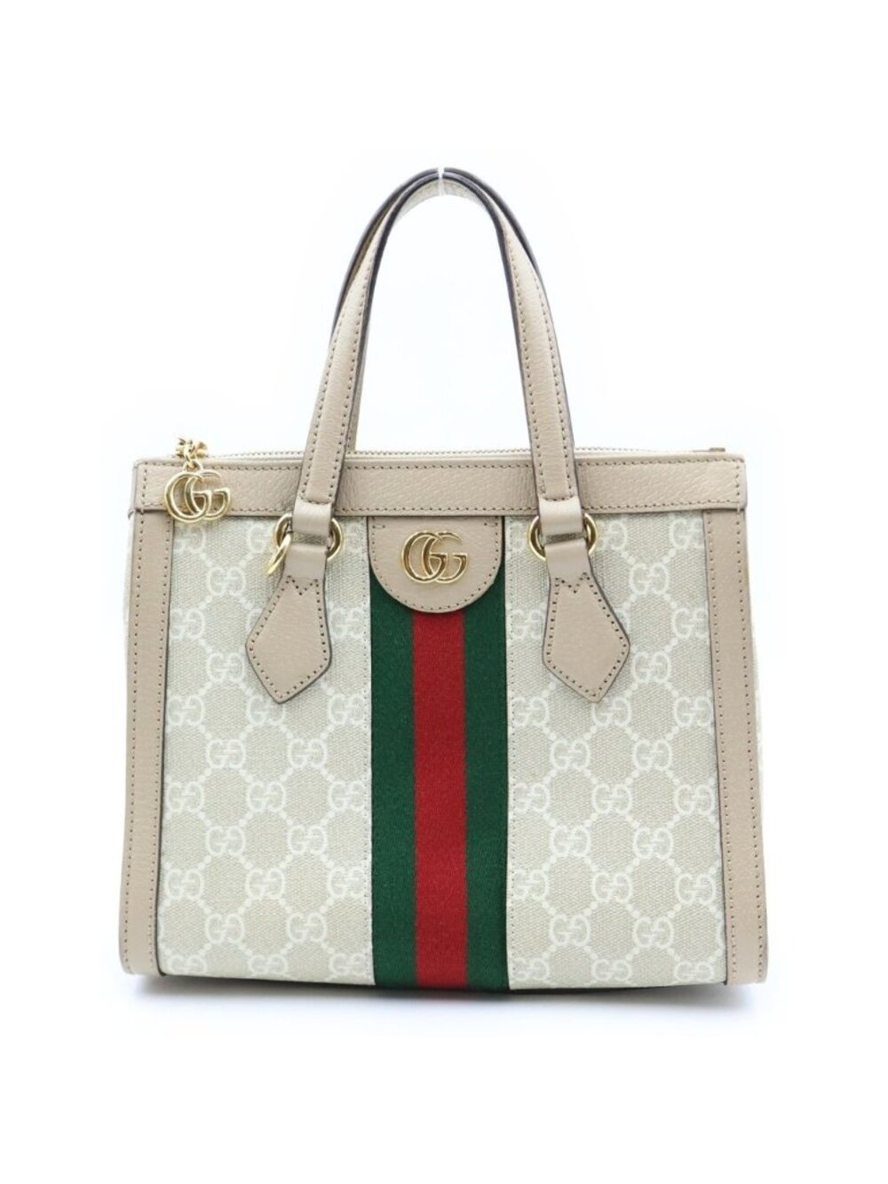 Gucci Ophidia GG Supreme Small 2-Way Shoulder Bag Beige White Leather Gold